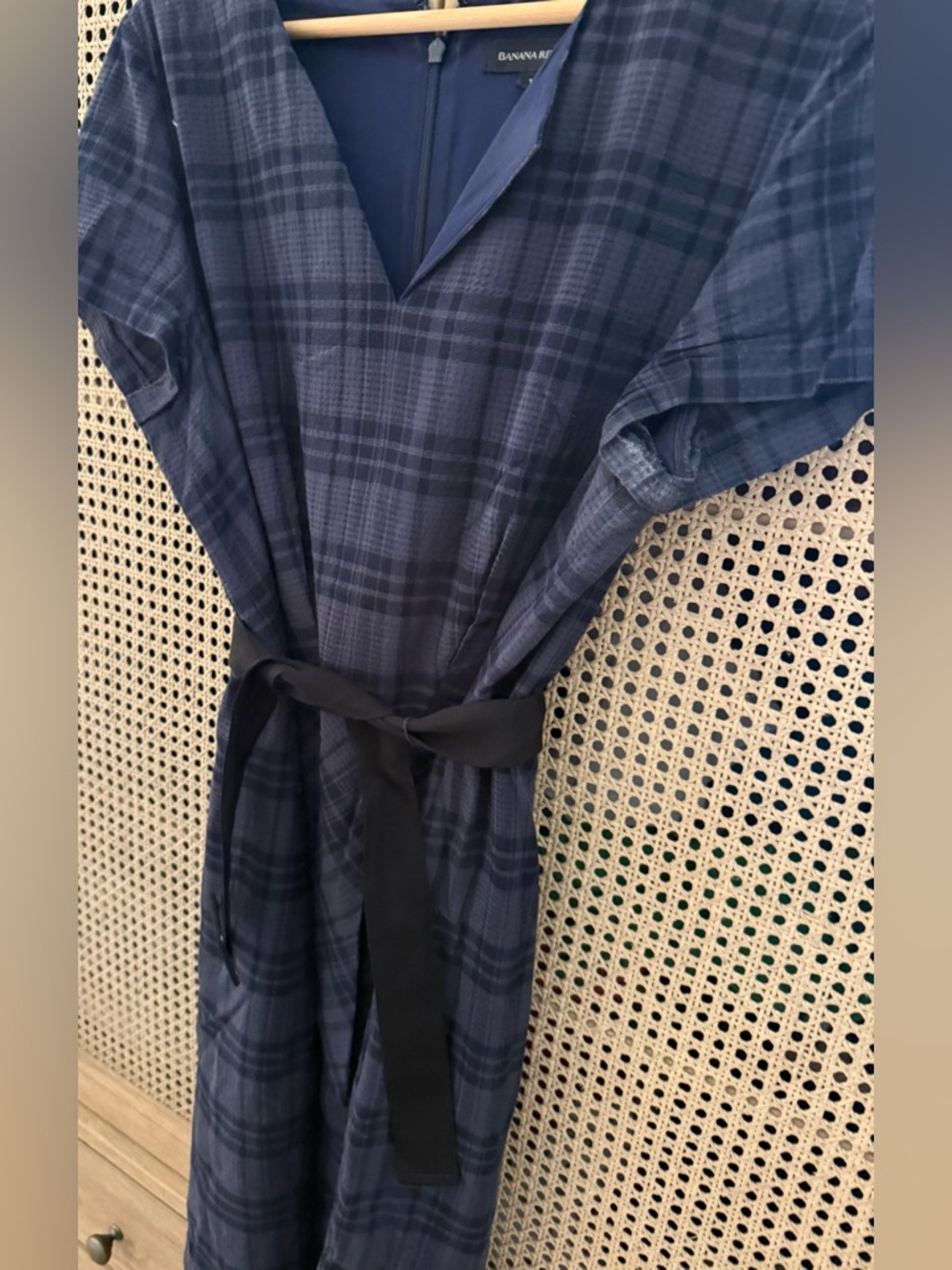 Banana Republic Navy and Black Plaid Dress with V-Neck
